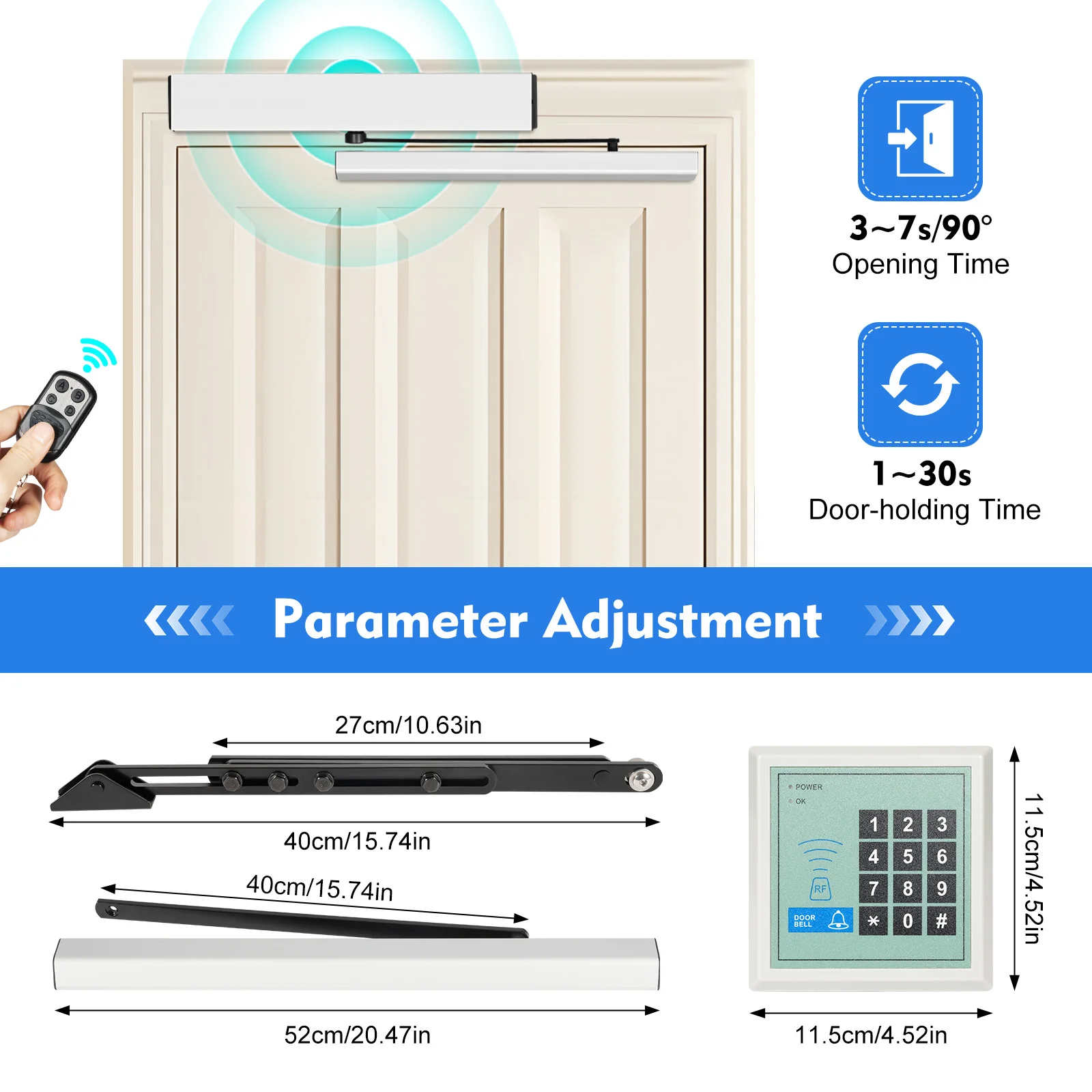 3~7s/90° Automatic Swing Door Opener 220 lbs Load-bearing with Manual/Automatic Mode Bounce upon Obstruction Door Opener