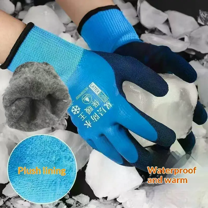 1Pair Winter Thermal Gloves Waterproof Work Safety Glove Anti-Slip Grip Rubber Garden Gloves For Worker Builder Hands Protection