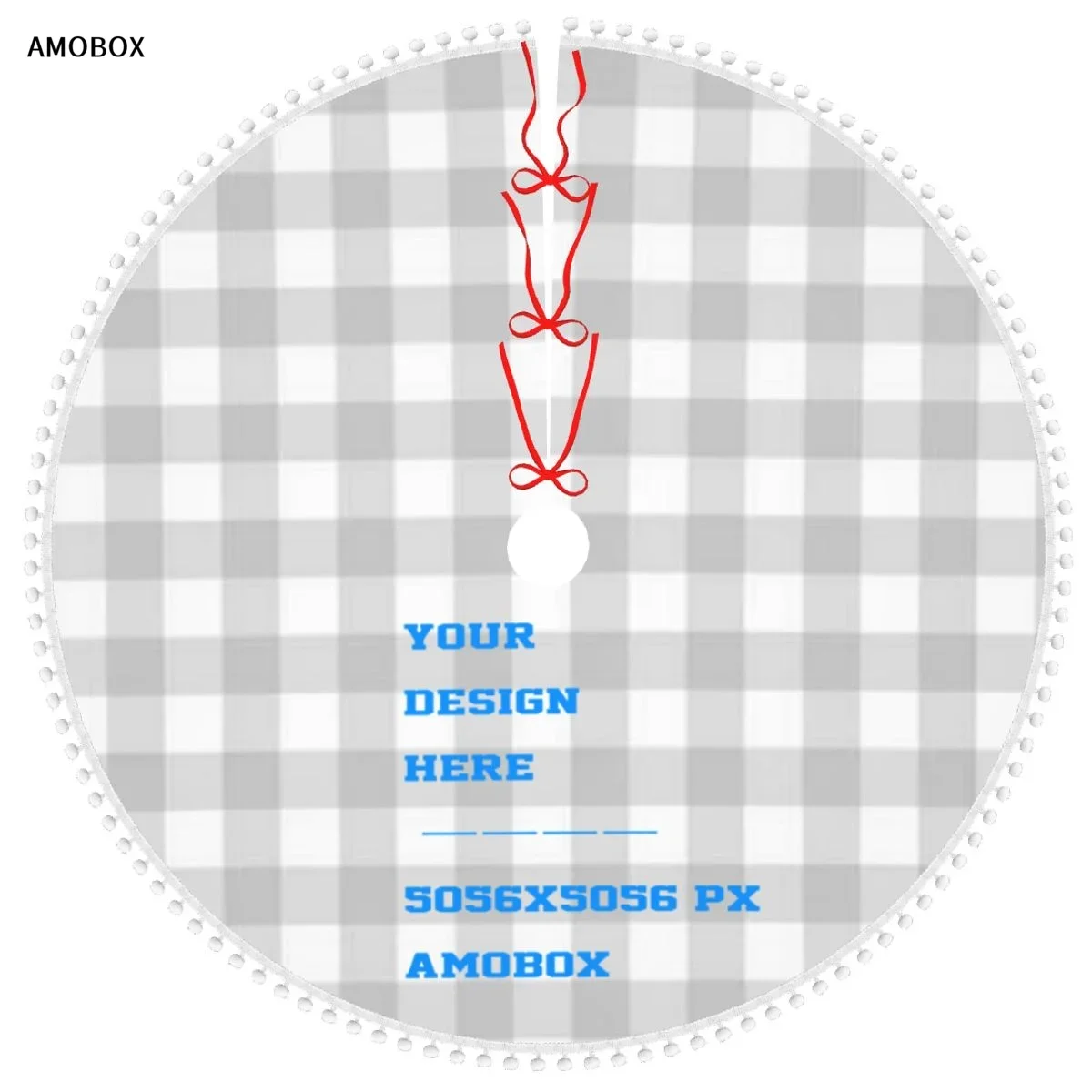 

AMOBOX-Customizable Thick Christmas Tree Skirt with Pom Pom Trim, Warm Xmas Holiday Decoration, 30 ", 36", 48"