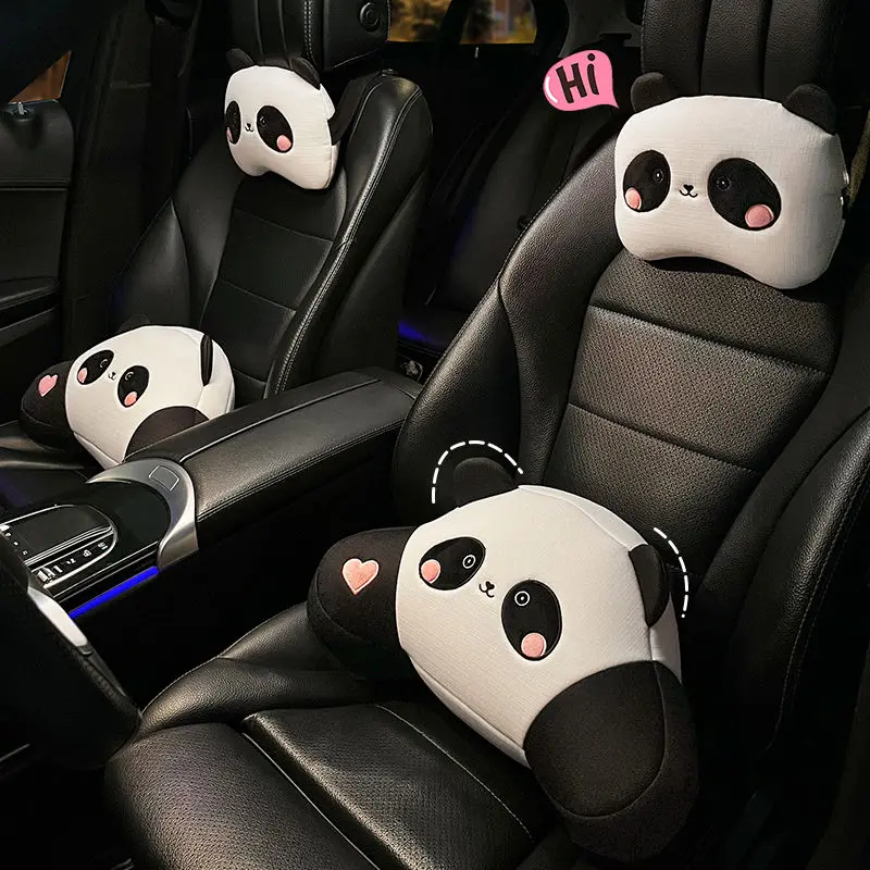 Car Seat Headrest Pillow Plush Head Protector Cartoon Panda Travel Pillow Auto Cute Cushion Interior Accessories For Kids Adults