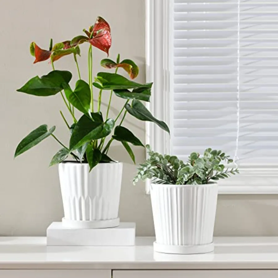 Plant Pots, 6 Inch Flower Pots for Plants, Ceramic Planter with Drainage Holes, Indoor Planter Pots with Saucer, Outdoor Garden