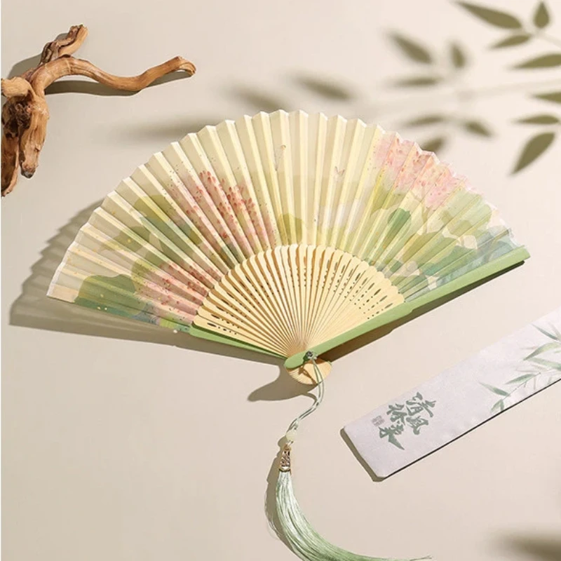 Carved Hollow Bamboo Folding Fan with Painted Edge Portable Summer Cooling Daily Fan for Women Hanfu Cheongsam Photography Gift