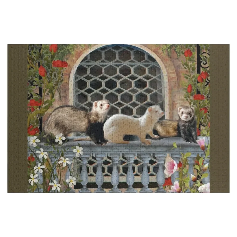 

Милые хорьки на балконе летом: деревянная головоломка для взрослых, индивидуальный подарок, настраиваемая головоломка для детей