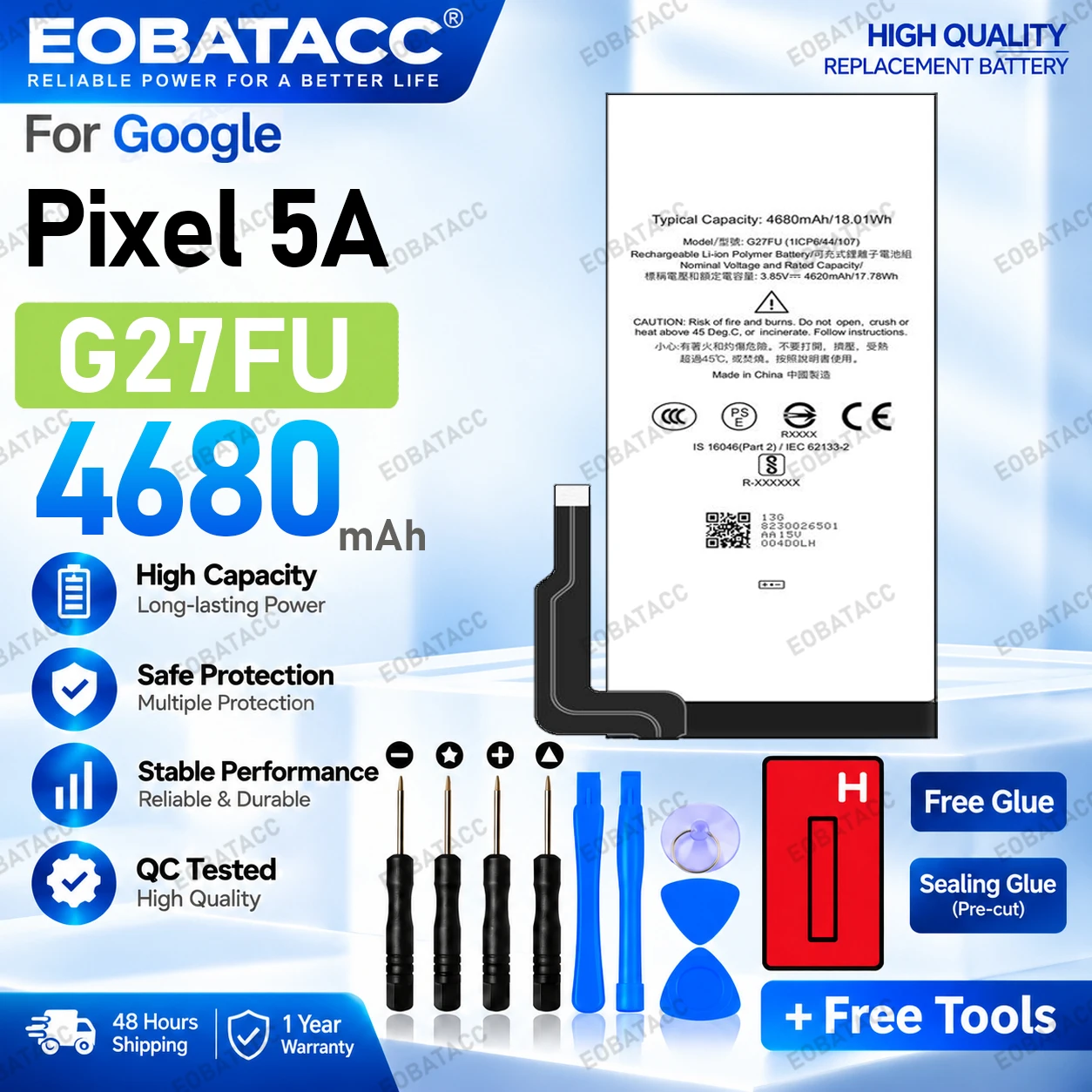 New High Quality Safe Durable G27FU Battery For Google Pixel 5A Replacement Long Lasting+Free Tools