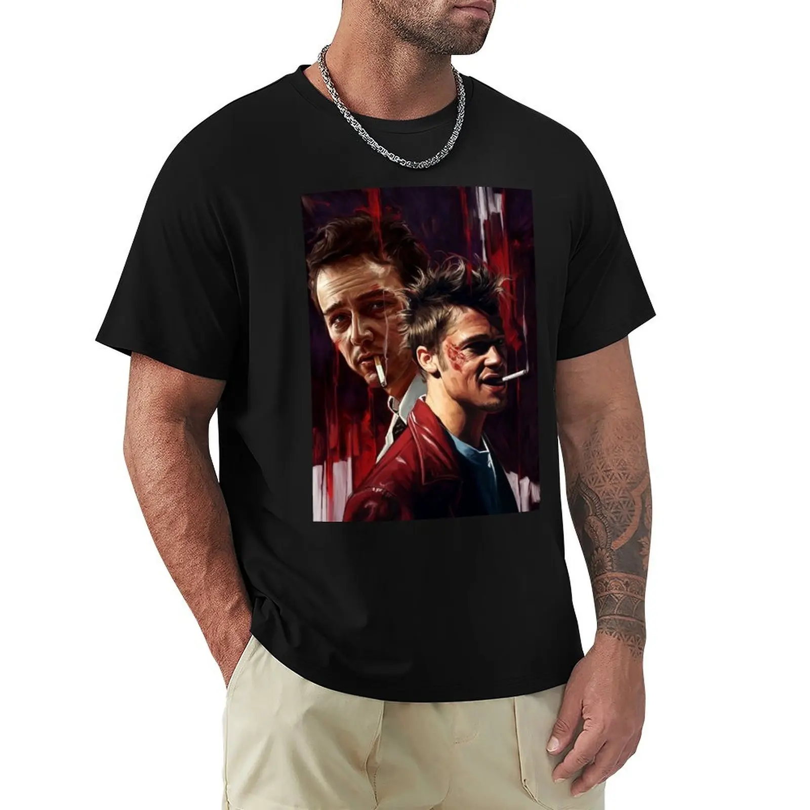 

Fight Club Tyler Durden And The Narrator Smoking Drawing T-Shirt Casual Breathable Short Sleeve Top