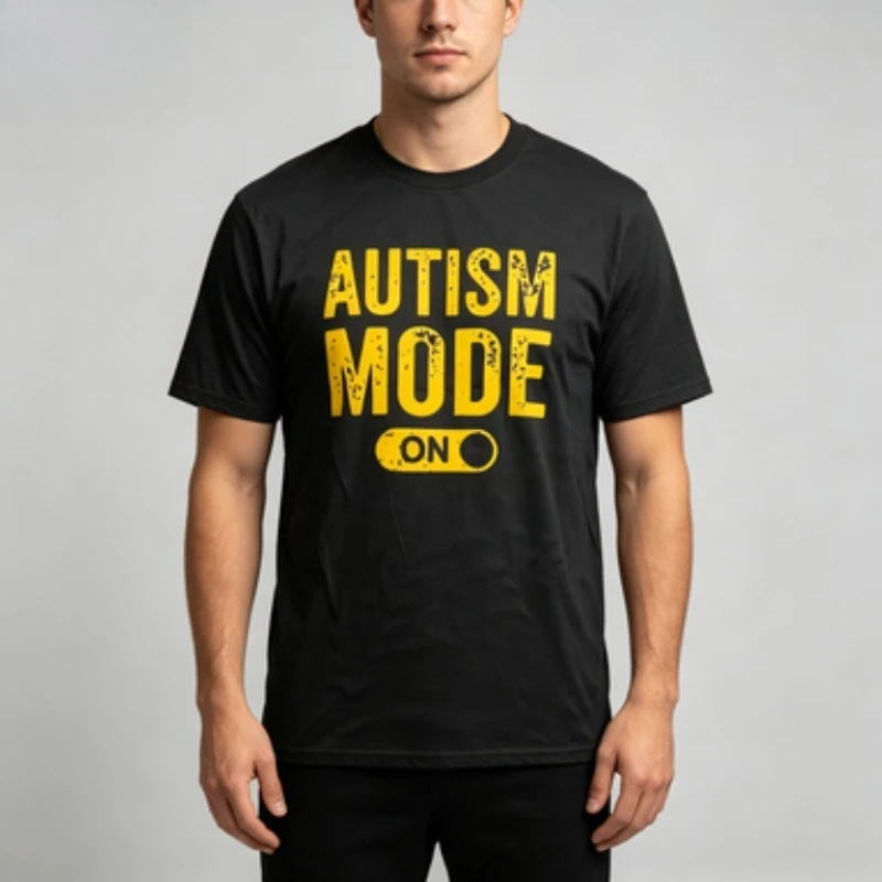 Men Modal  T-Shirt Autism Mode On Switch Print Short Sleeve Crewneck Casual Awareness Tee Black White
