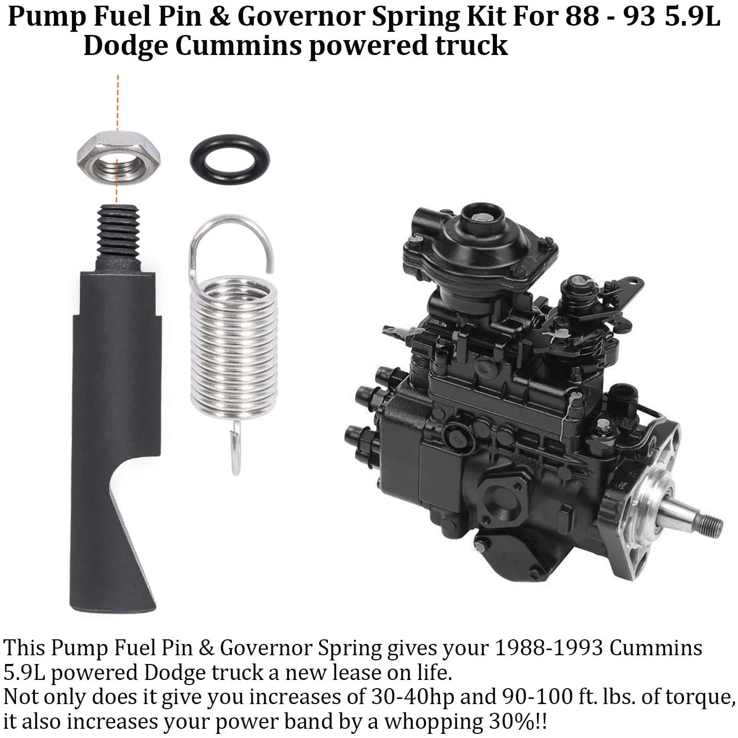 TM (4 Pcs/Set) Pump Fuel Pin & 3200 RPM Governor Spring Kit for 1988-1993 Dodge Cummins 5.9L VE Injection Pumps