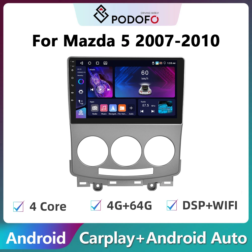 

Podofo 2din Android Car Radio For Mazda 5 2005-2010 Carplay Stereo Player Autoradio WIFI GPS Navigation FM/RDS Multimedia Player