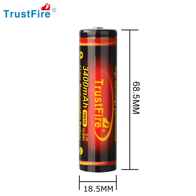 100% TrustFire 18650 3400Mah Lithium Battery 3.7V Rechargeable Li Ion Cells For Electric Toy Bicycle Light Headlight Flashlight