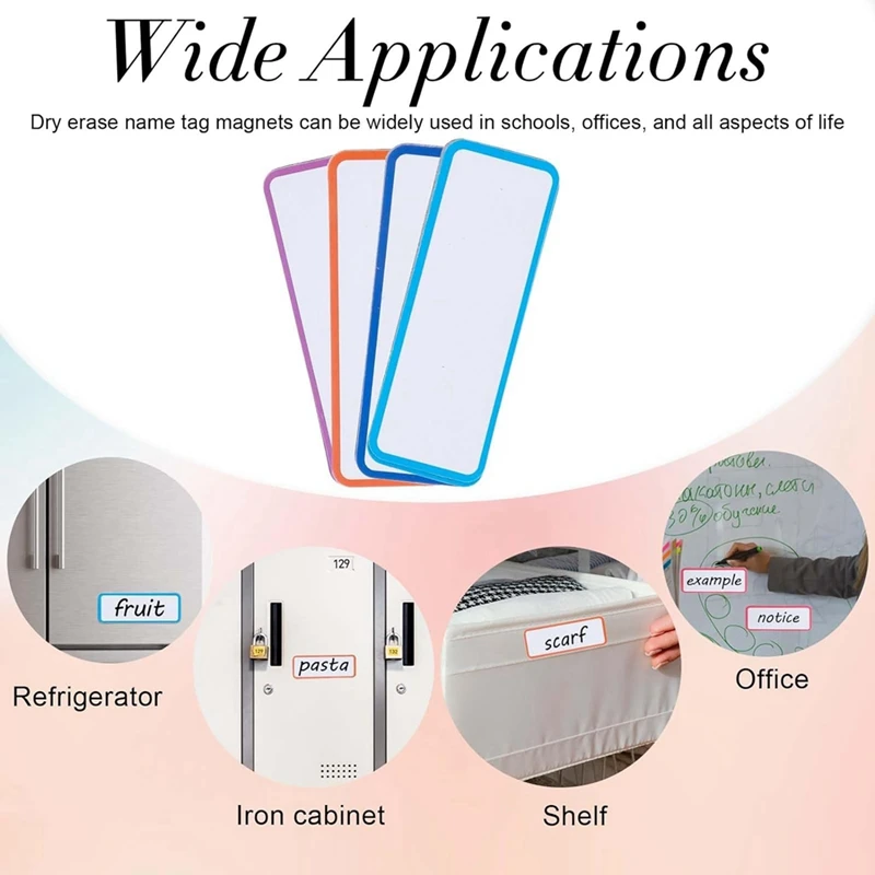 마그네틱 건식 지우기 라벨, 재사용 가능한 스트립, 교실 이름표, 빈 자석 카드, 지울 수 있는 냉장고 메모, 54 개