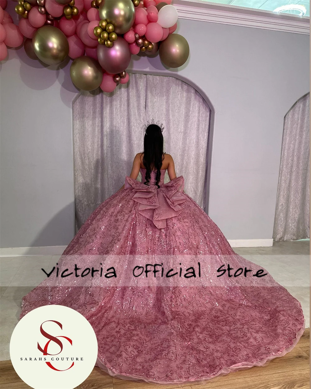 Roze Glanzende Kralen Strapless Quinceanera Jurken Baljurk Mexicaanse Zoete Zestien Jurk Bruidsjurken Glans Vestido