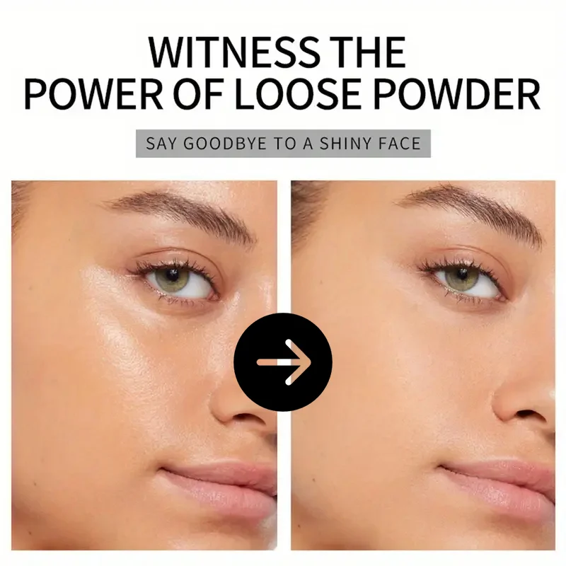 بودرة خبز وإعدادات سائبة تدوم طويلاً للتحكم في الزيت، وجه طبيعي غير لامع مقاوم للماء، بودرة مكياج سائبة
