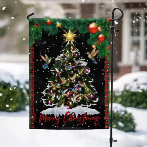 Hummingbirds Merry Christmas Tree Hummingbirds Flag Garden Flag