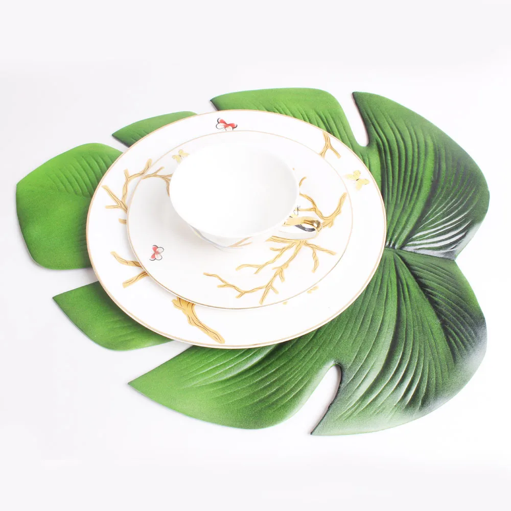 Palm Leaf Placemat Artificial Green Plant Insulation Non-slip Tableware Home Western Anti-hot Plate Table Kitchen Decor Mats