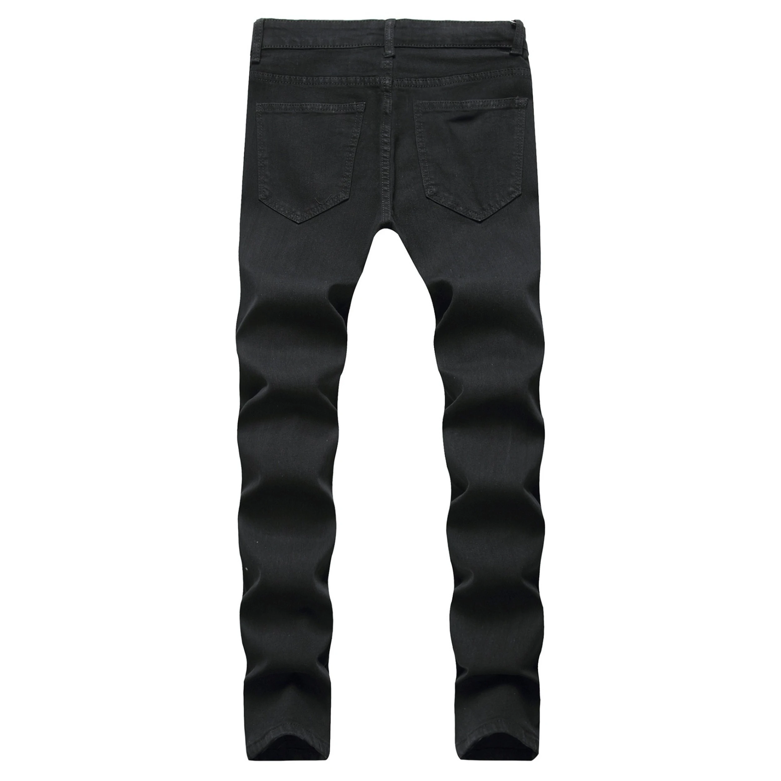 Skinny Stretch Ripped Jeans Men's Distressed Kpop Slim Fit Denim Pants American Street Style Rock Hip Hop White Black Trousers view 3