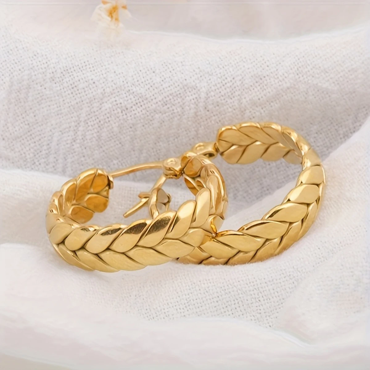 1 زوج الفولاذ المقاوم للصدأ الذهب اللون القمح هوب أقراط للنساء مجوهرات هندسية فاخرة مهرجان هدية