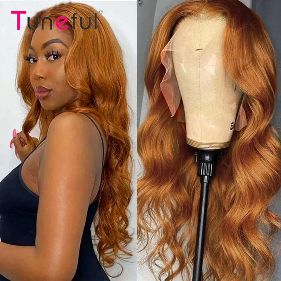 Tuneful 13x6 Ginger Blonde Colored Human Hair Lace Front Wigs HD Lace Frontal Wigs Body Wave Honey Blonde Color Human Hair Wigs