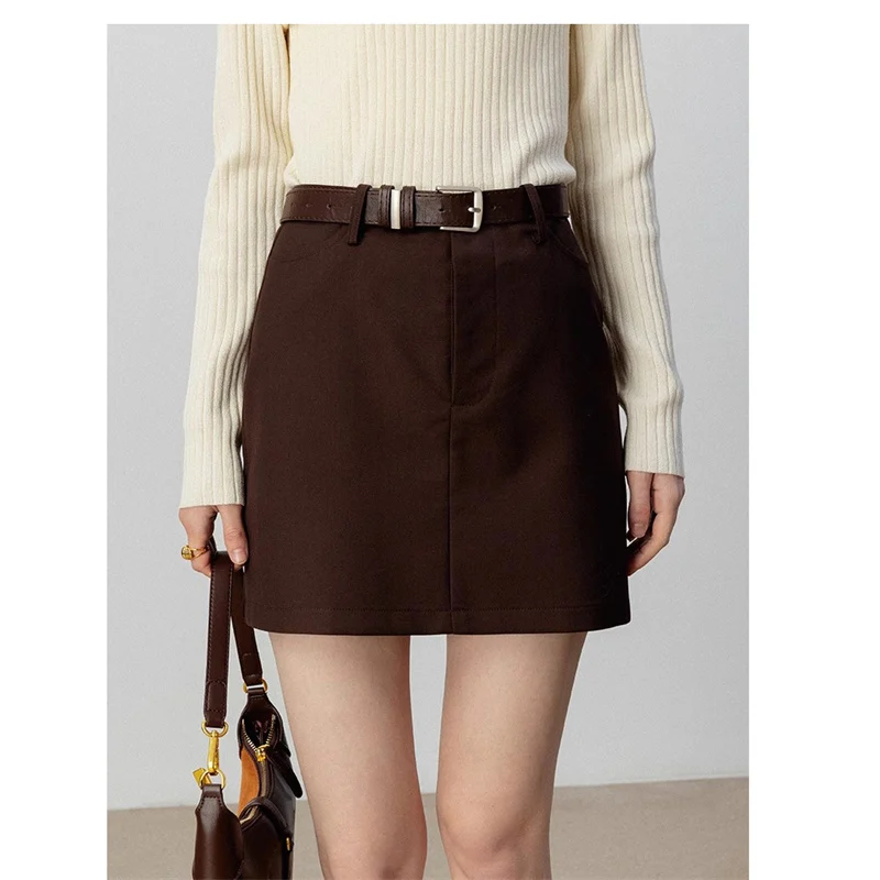 Eggka Pure Color High Waist Skirt Women\'s Autum New Korean Style Slim Simple A-Line Versatile Work Clothing Style Short Skirt