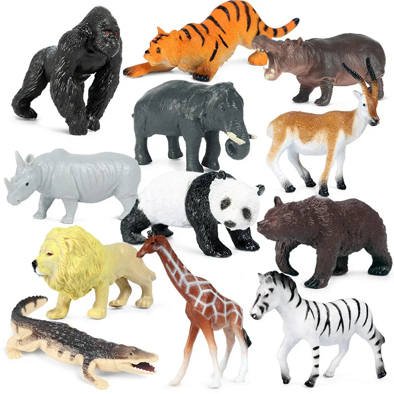 

Simulation animal model toy static mini elephant lion tiger hippo panda fleshy scene set