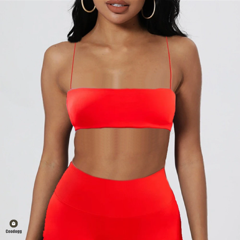 

Mini Strap Pad Sports Bra Women Seamless Strappy Yoga Bra Medium Support Gym Crop Top Fitness Top XP399