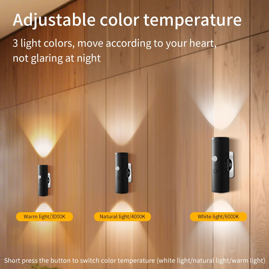 PIR Motion Sensor Wall Light Rechargeable Lamp Up and Down LED Magnetic Night Light Room Decor for Porch Bedroom Hallway Stairs