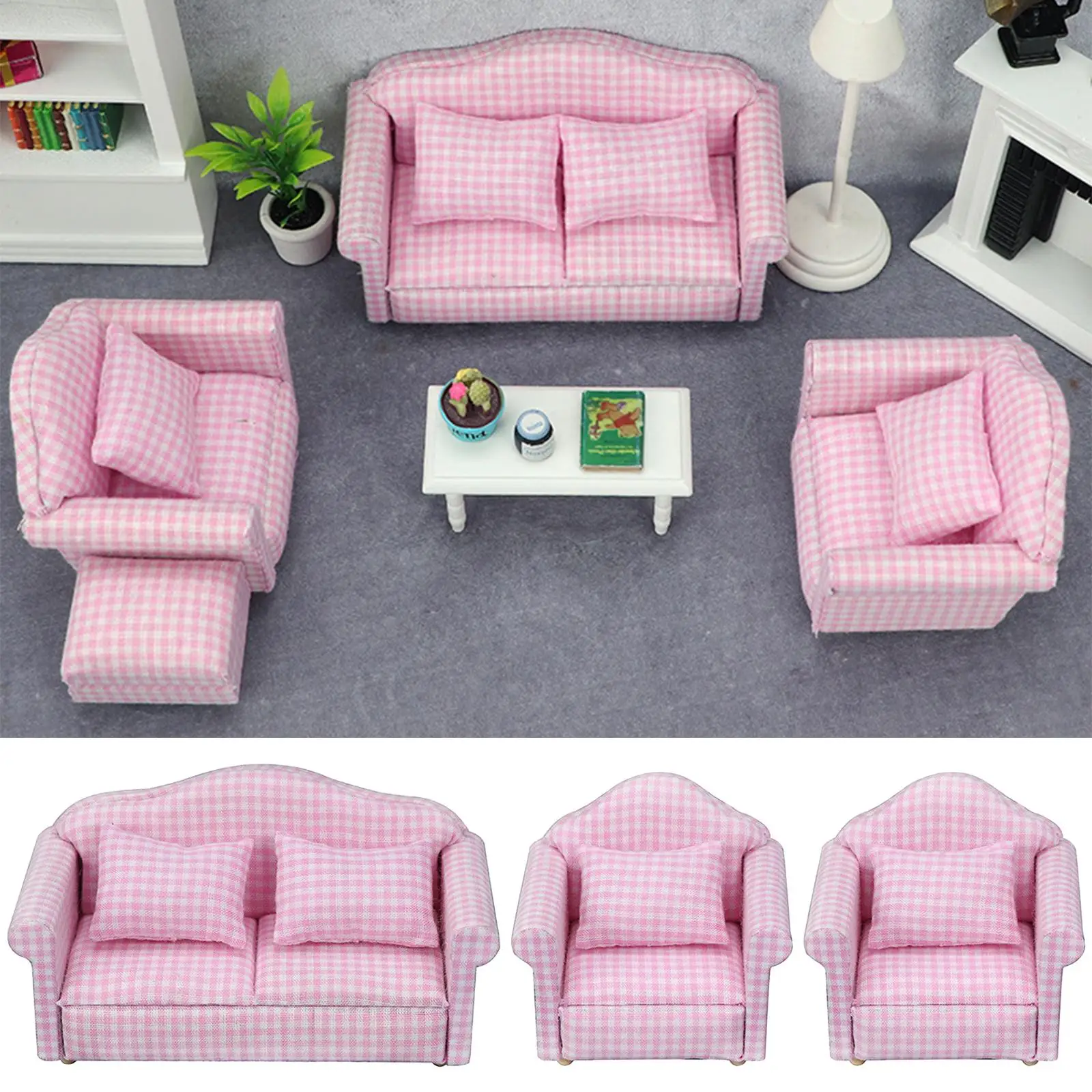 

Modern Dollhouse Furniture Couch, Double Lover Seat DIY Pink Cloth Handmade Mini Doll House Chair Sofa Set for Adults Girls Kids