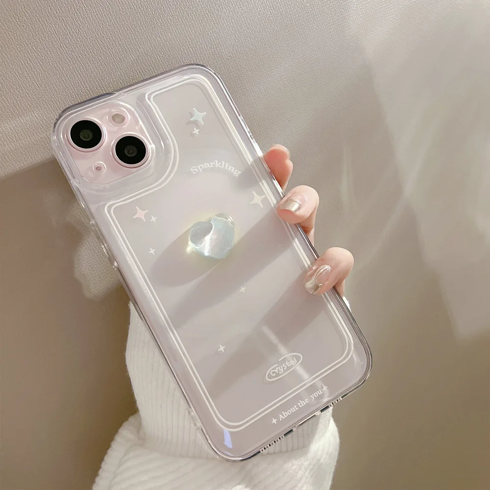 Simplicity Transparent stereoscopic Love Stars Phone Cover Case For iPhone 16 15 14 13 12 11 Pro Max 8 7 Plus Xsmax XR X/XS