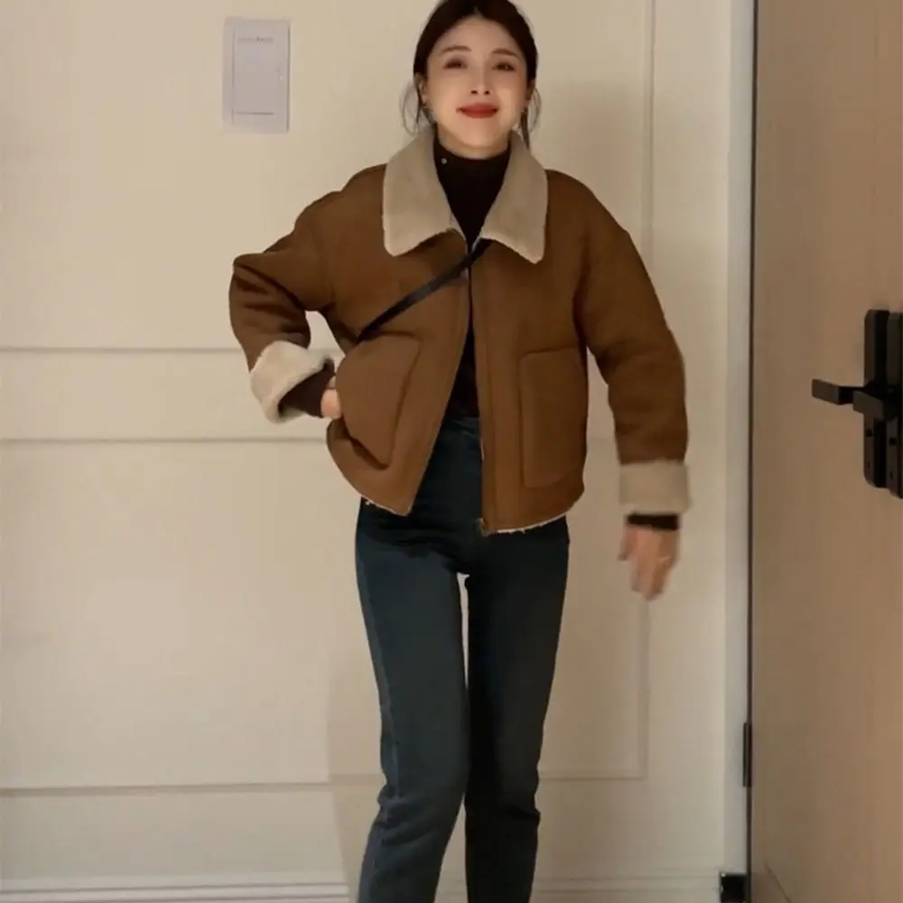 سترات غير رسمية بياقة مقلوبة وسميكة معطف قصير أنيق عتيق للتدفئة معطف على الطراز الكوري للخريف والشتاء #2
