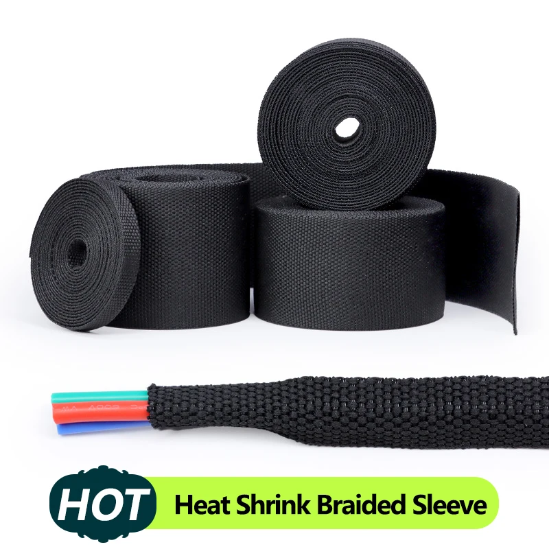 1~50m Heat Shrink Braided Sleeving Diamater 4mm - 30mm Auto Car Wire Wrap Sheath Insulated Tube Line Protection PET Cable Sleeve