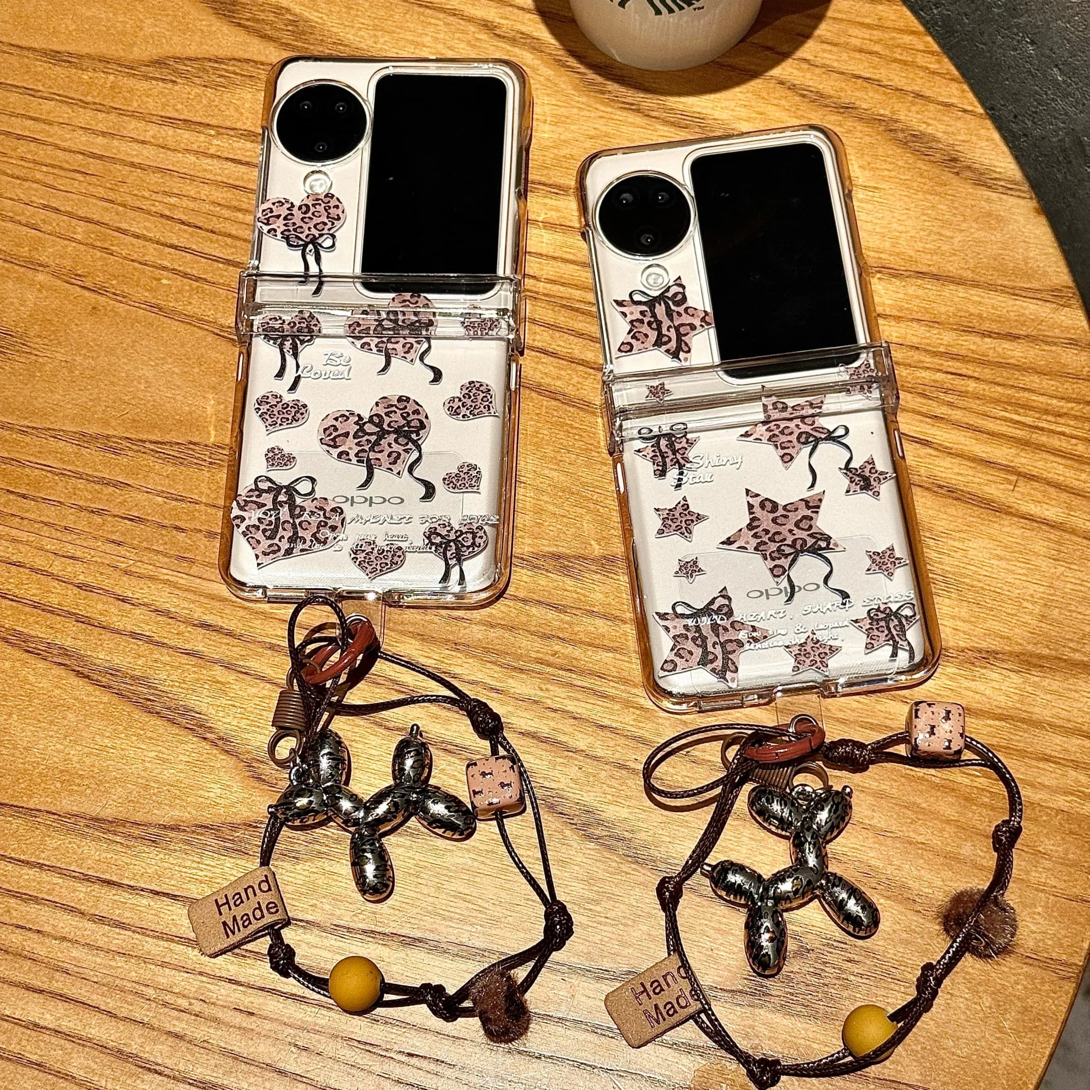 

Back Cover For OPPO Find N3 N2 Flip Case Love Star Leopard Panther Bow Hand Straps Rope Hard Pc Shockproof Phone Case