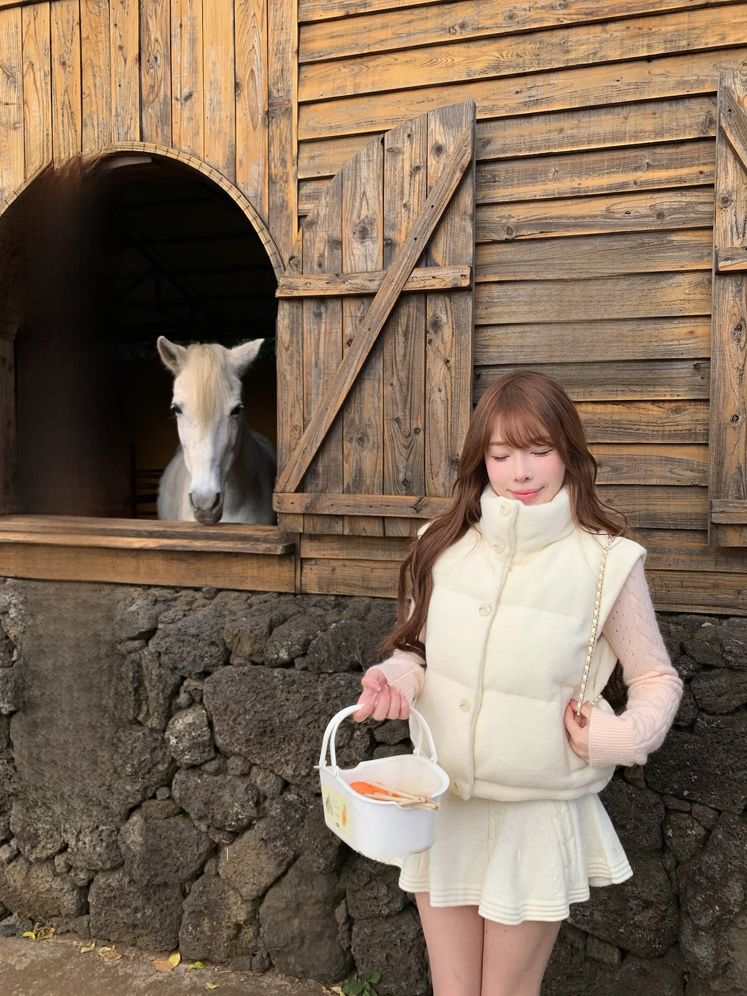 

Warm Faux Fur Vest Jaet Women's Winter Thermal Top Peach Color Stand Collar Cotton Outerwear by Lukira Kirauwu Brand