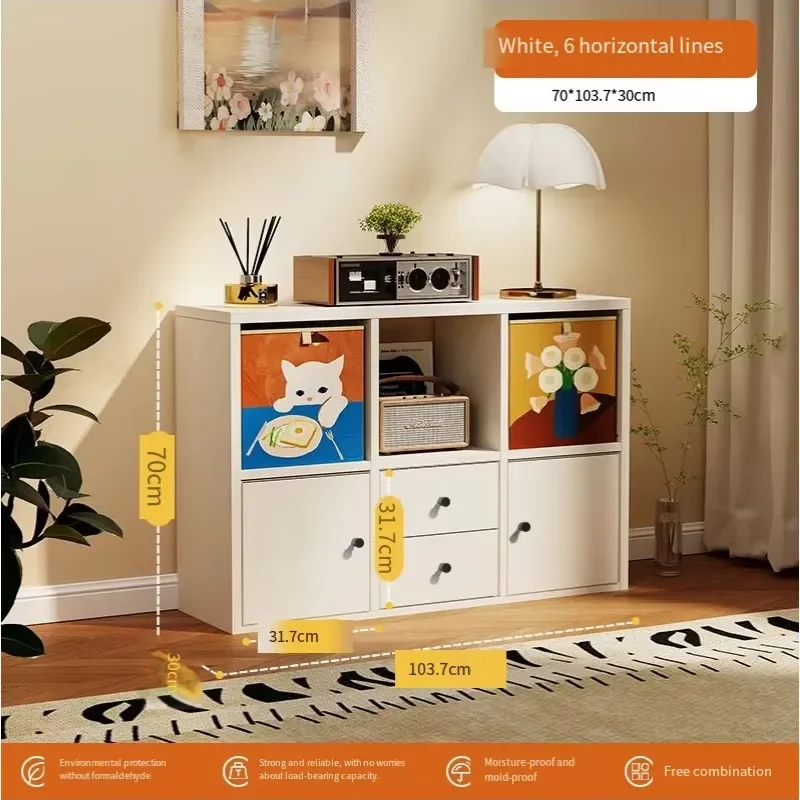 8 Grid Steel Bookshelf with Drawers for Kids Bedroom Storage Cabinet Modern Fireproof Locker for Living Room School Office