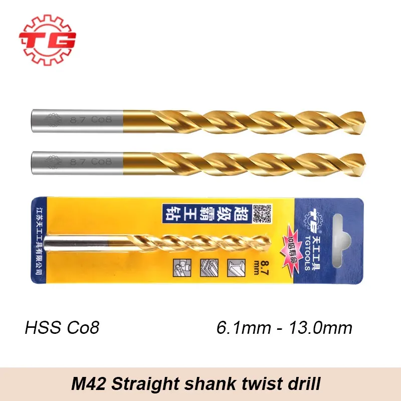 

TG Drills Titanium Coating Stainless Steel Processing M42 HSS Co8 6.1-13.0 Twist Drill Bit Set Straight Shank