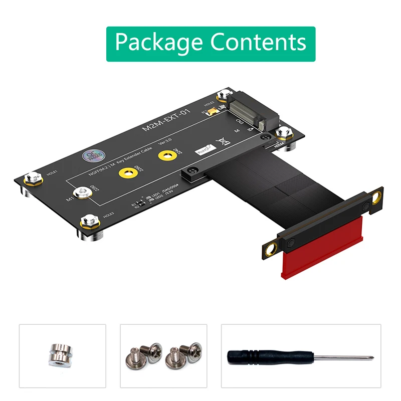 10cm nvme zu pci express x4 riser verlängerung kabel magnet pad power led m.2 m schlüssel zu pcie 4x für 2230 2242 2260 2280 nvme ssd