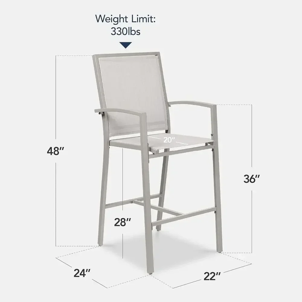 2-Piece Outdoor Bar Set, Weather-Resistant Mesh, Gray with Armrests
