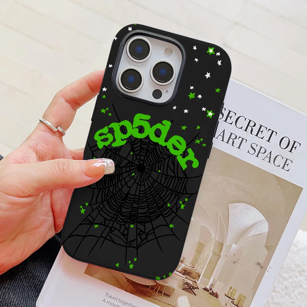 Super Cool Spider Web English Phone Case for iPhone 16 15 14 13 12 11 Pro Max Plus Luxury Magnetic Double-layer Back Cover