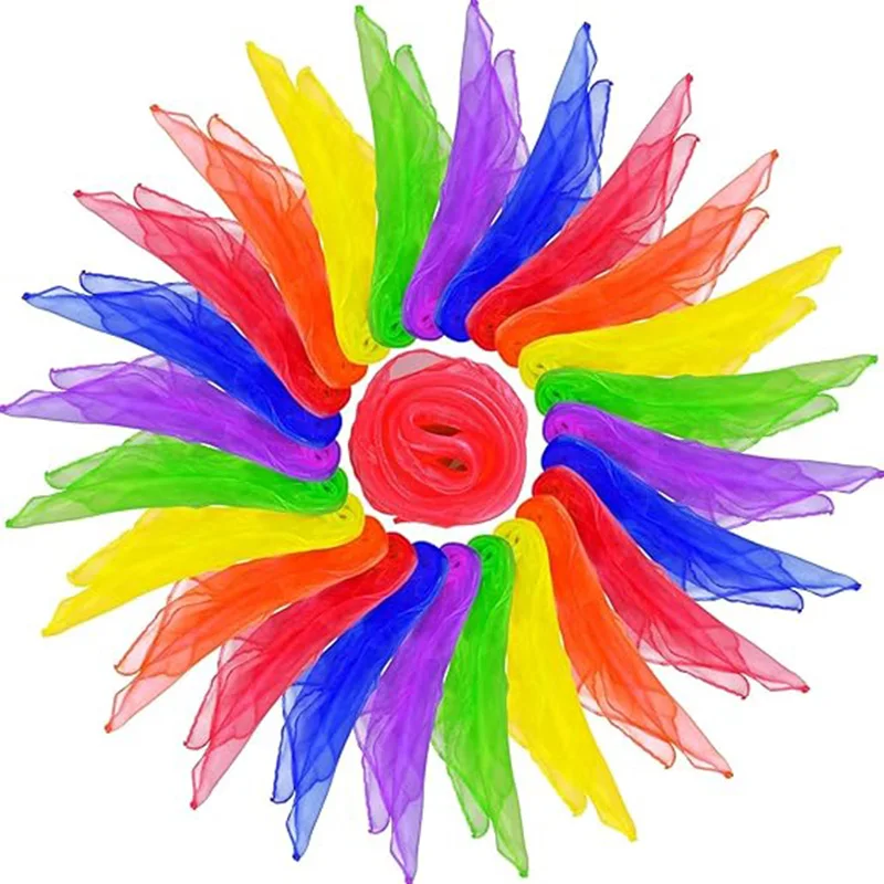 Square Juggling Silk Dance Scarves Size 60CM Magic Tricks Performance Prop Rhythm Band Educational Toys Party Favors For Kids