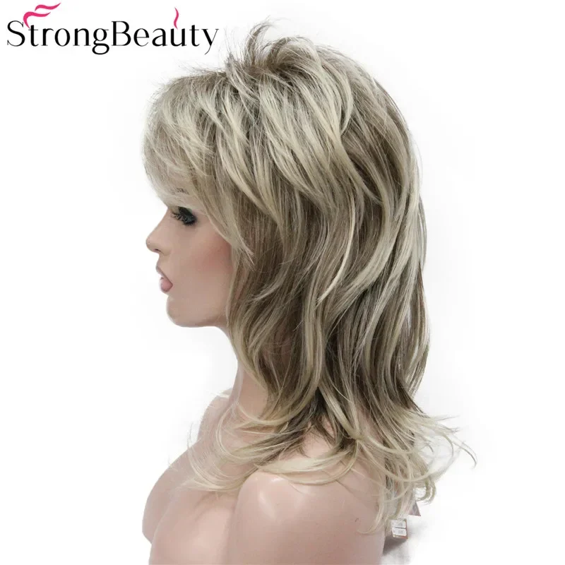 StrongBeauty-pelucas sintéticas largas y rectas para mujer, pelo de capas peludas con flequillo, longitud del hombro, envolturas naturales, pelo suave para Cosplay