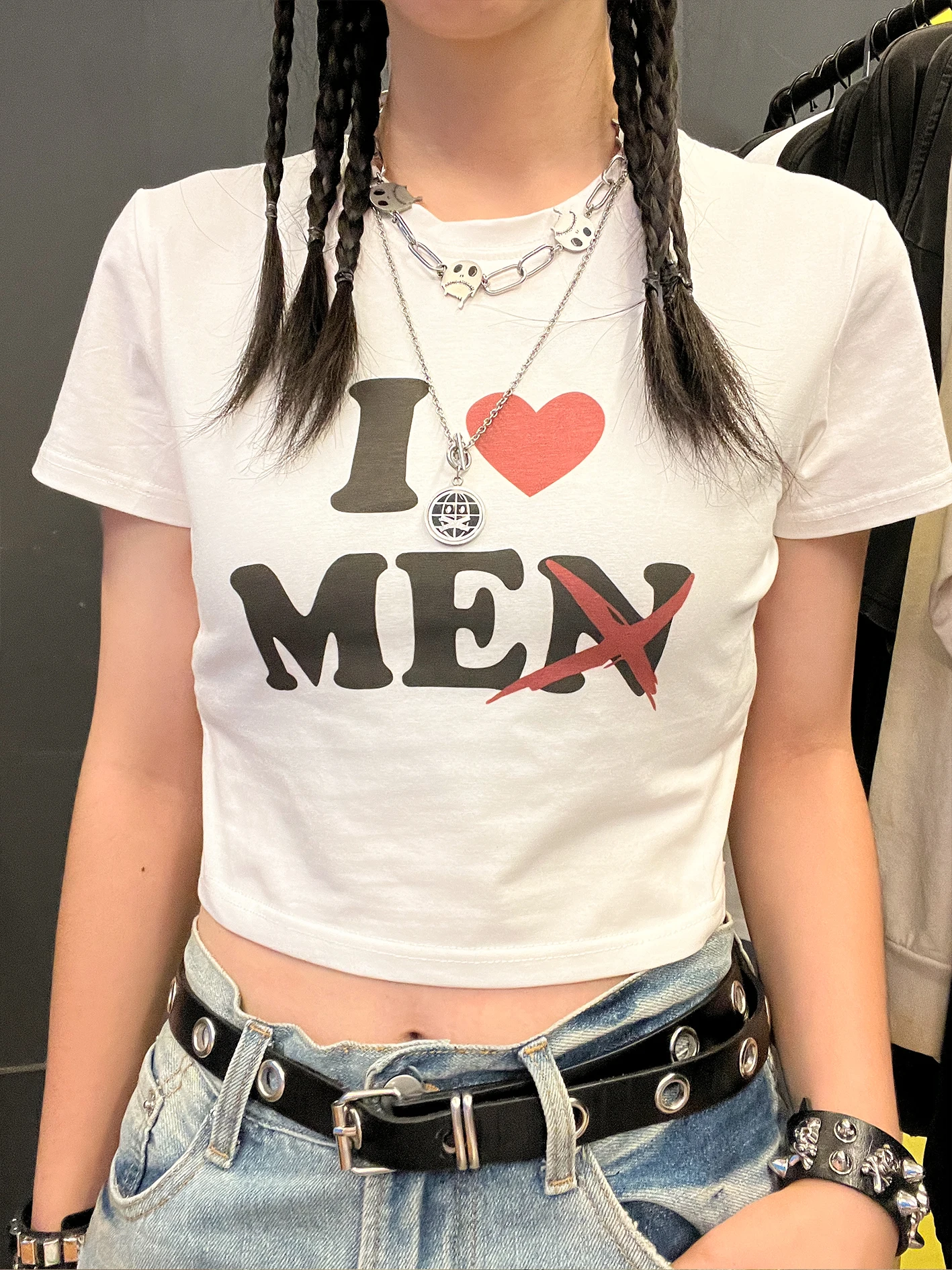 

Store Manager's Recommended Letter Heart Design Short Sleeve T-Shirt Summer Belly Button Baring Slim Fit Casual Wear