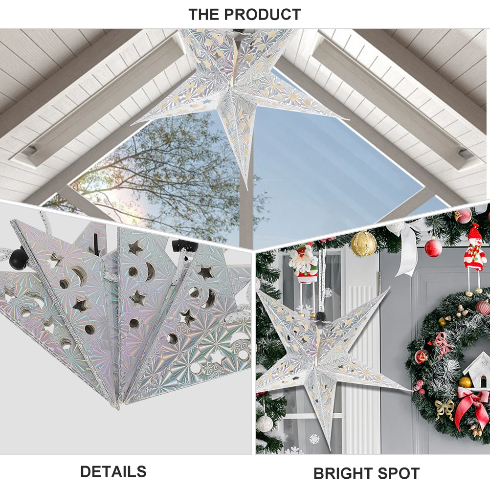 

6pcs Pentagram Lampshade Star Shaped Ceiling Light Hollow Decorations Silver Mini Hanging Home Office Party Xmas Stereoscopic
