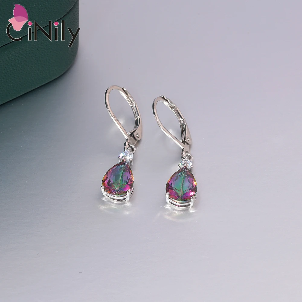 CiNily Water Drop Earrings With Colored Zircon Vintage 925 Sterling Silver Earrings for Women Wedding Fashion Jewelry Gifts