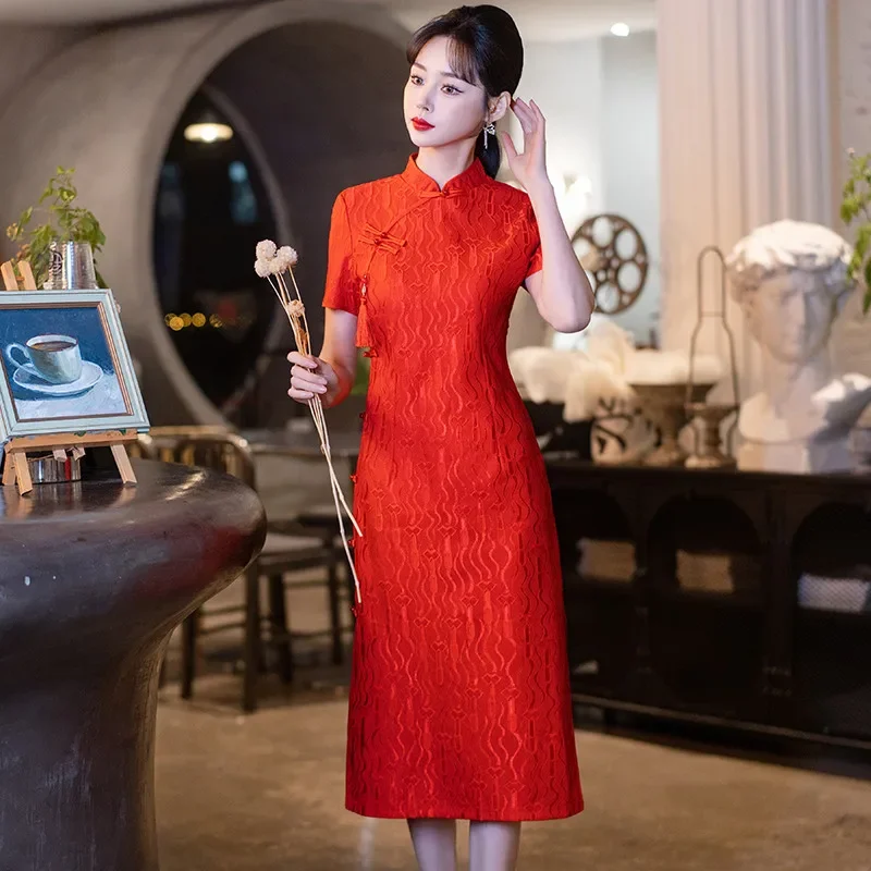 

elegant party dresses Plus Size New Chinese Style Retro Improved Cheongsam Elegant Women's Red wedding Dresses Qipao New Year