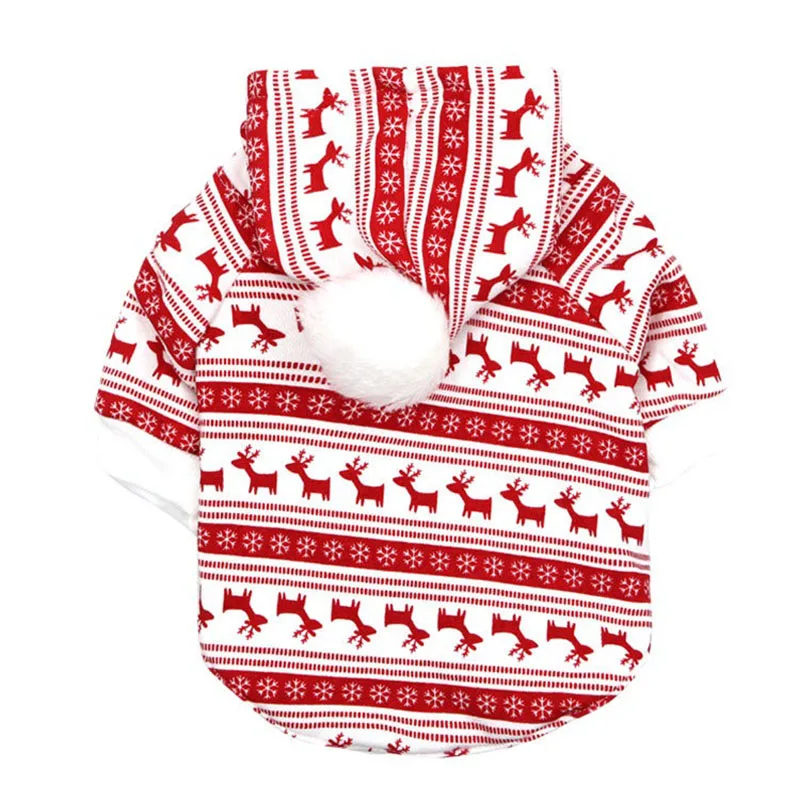 

Pet Hoodie Christmas Fall and Winter Christmas Deer Print Dog Clothes Teddy Warm Sweatshirt Bichon Supplies XS-L