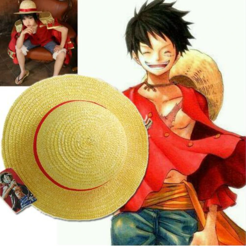 Luffy หมวกฟางอะนิเมะหนึ่งชิ้นหมวกคอสเพลย์ผู้ใหญ่และเด็กหมวกกันแดดกลางแจ้งหมวกชายหาด unisex