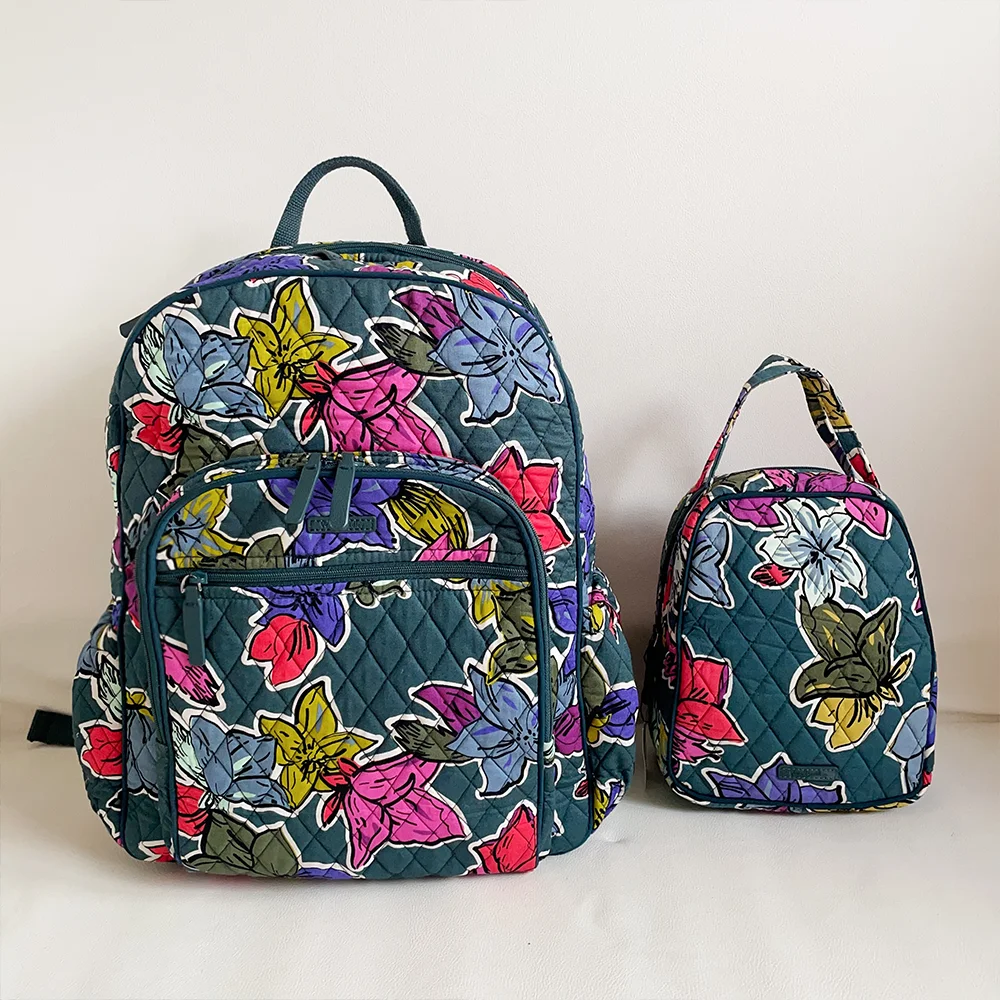 VB pure cotton eco-friendly printing backpack+lunch bag combination set