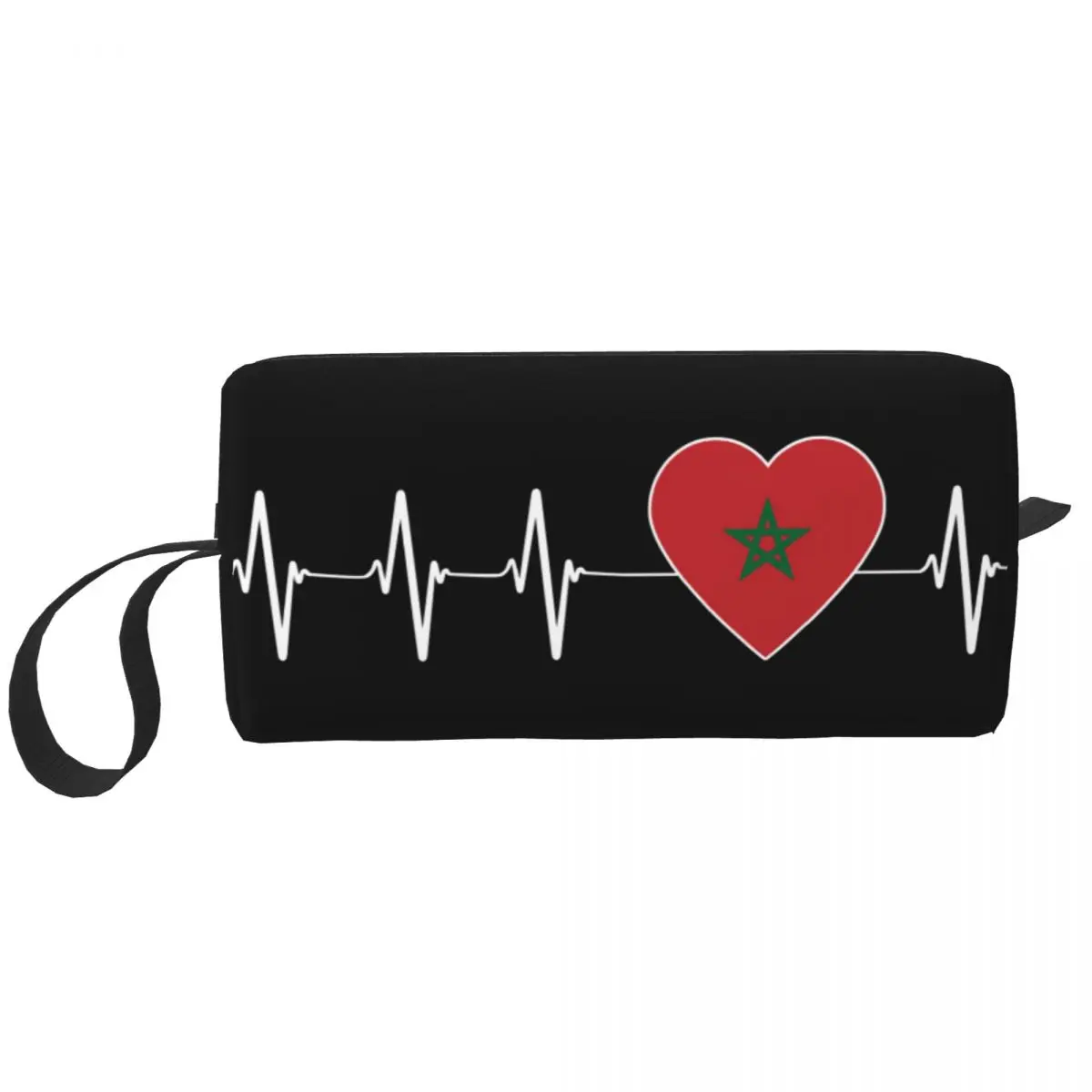 Heartbeat Morocco Country Flag Makeup Bag Travel Cosmetic Organizer Moroccan Heart Family Storage Toiletry Bags Dopp Kit Case