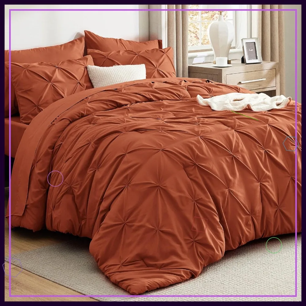 

Комплект постельного белья Queen Size из 7 предметов: одеяло цвета охры, простыни, наволочки и декоративные наволочки - дизайн GentleSoft Pintuck