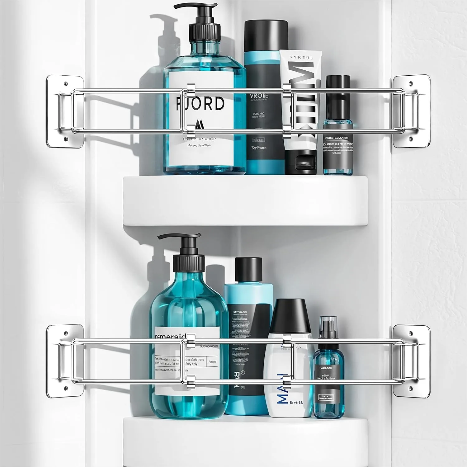 

RV Shower Corner Storage Bar, 7-13 Inches Adjustable Bathroom Organizer, Stainless Steel Wall Caddy for Campers