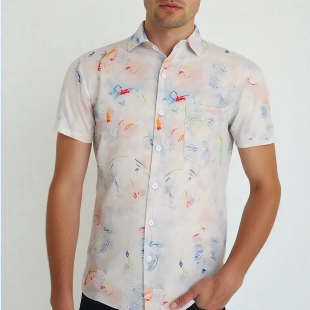 

Men's Casual Shirt and Shorts Two-Piece Set Colorful Abstract Prints Breathable Fabric Summer Beach Daily Stylish Comfortable