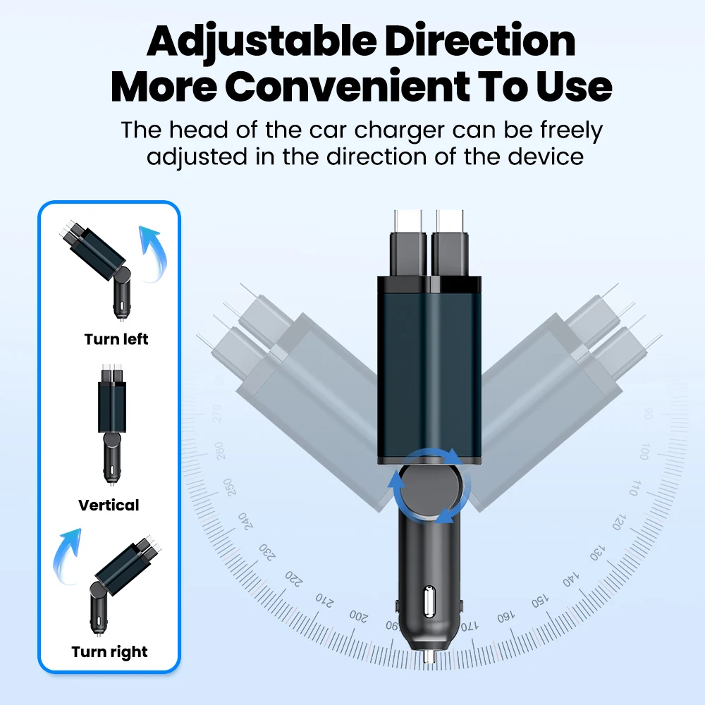 Elough 4 IN 1 Retractable Car Charger Fast Charging USB C To USB C ios Cable Charger USB Type C Car Adapter For iPhone Huawei - náhled 5
